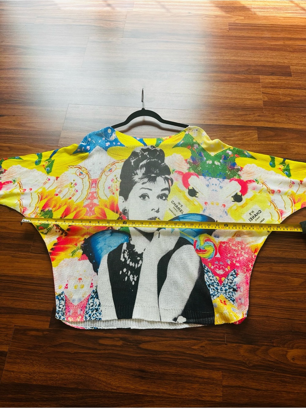 CHANEL Multicolor Audrey Hepburn Graphic Knit Top- Colorful Batwing Dolman Sleev - Picture 8 of 9